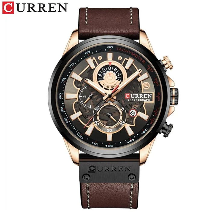 Luxury Brand Chronograph Military Genuine Leather Waterproof Men's Watch, Model 8380 - Q-Happiness LTD