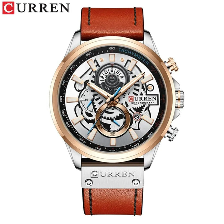 Luxury Brand Chronograph Military Genuine Leather Waterproof Men's Watch, Model 8380 - Q-Happiness LTD