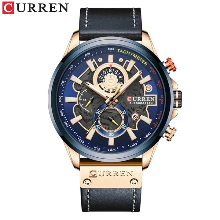 Luxury Brand Chronograph Military Genuine Leather Waterproof Men's Watch, Model 8380 - Q-Happiness LTD