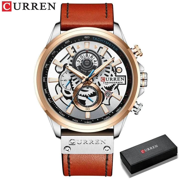Luxury Brand Chronograph Military Genuine Leather Waterproof Men's Watch, Model 8380 - Q-Happiness LTD