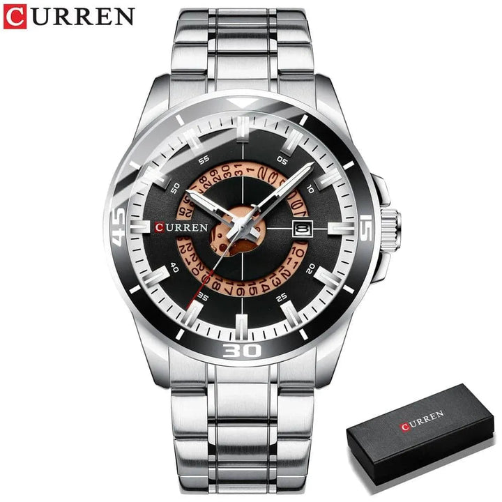 Fashion Business Men's Watch with Stainless Steel Strap - Waterproof Quartz Watch with Auto Date, Model 8359 - Q-Happiness LTD