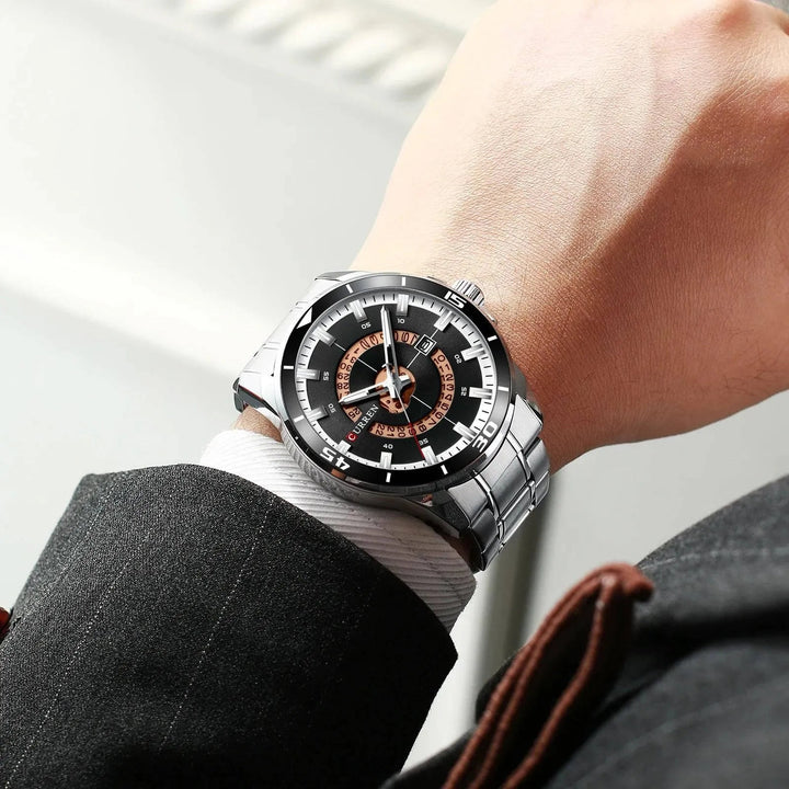 Fashion Business Men's Watch with Stainless Steel Strap - Waterproof Quartz Watch with Auto Date, Model 8359 - Q-Happiness LTD