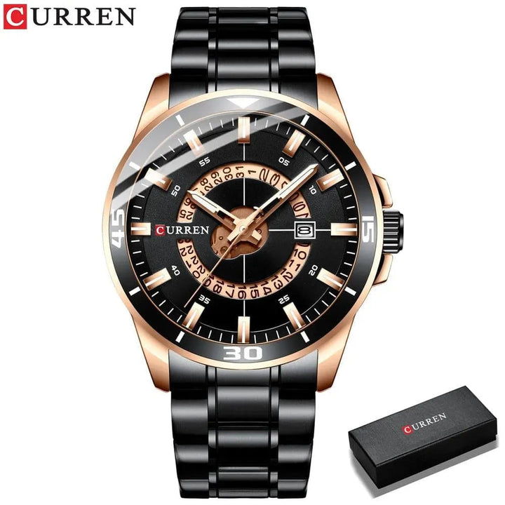 Fashion Business Men's Watch with Stainless Steel Strap - Waterproof Quartz Watch with Auto Date, Model 8359 - Q-Happiness LTD