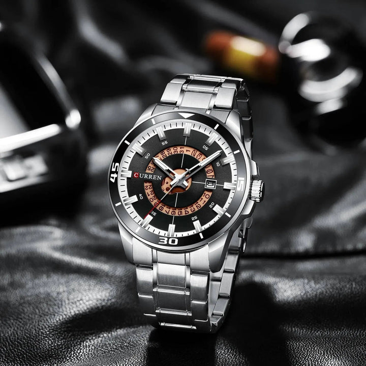 Fashion Business Men's Watch with Stainless Steel Strap - Waterproof Quartz Watch with Auto Date, Model 8359 - Q-Happiness LTD