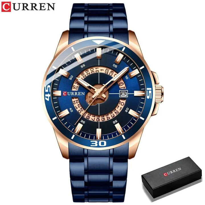 Fashion Business Men's Watch with Stainless Steel Strap - Waterproof Quartz Watch with Auto Date, Model 8359 - Q-Happiness LTD