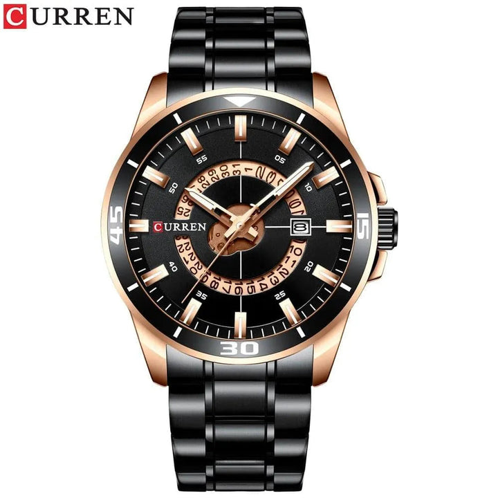 Fashion Business Men's Watch with Stainless Steel Strap - Waterproof Quartz Watch with Auto Date, Model 8359 - Q-Happiness LTD