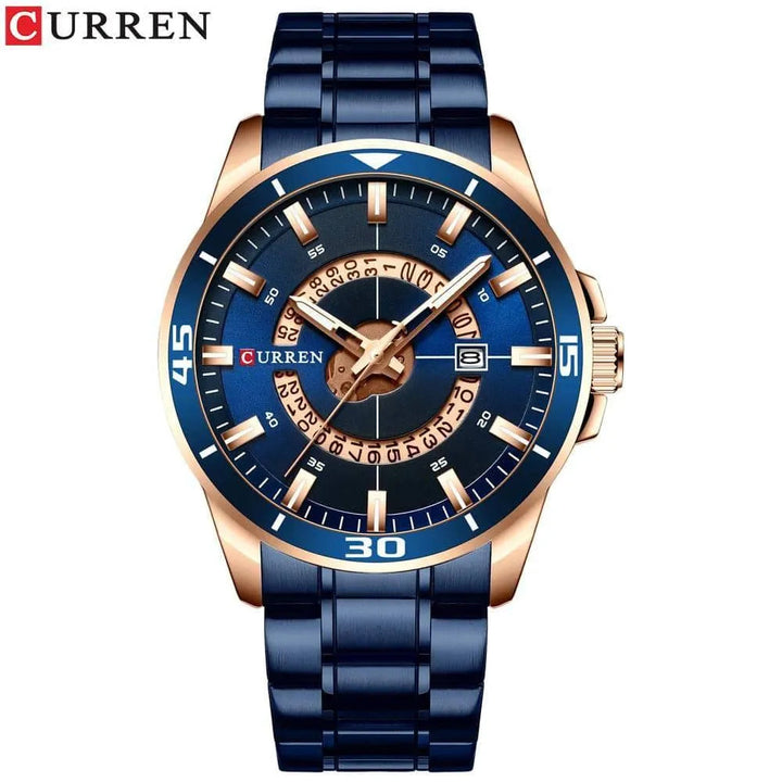 Fashion Business Men's Watch with Stainless Steel Strap - Waterproof Quartz Watch with Auto Date, Model 8359 - Q-Happiness LTD