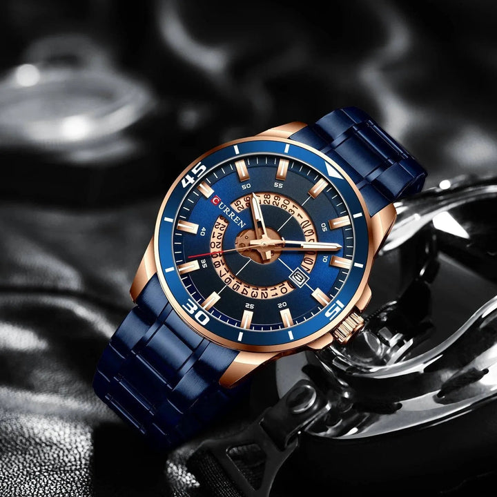 Fashion Business Men's Watch with Stainless Steel Strap - Waterproof Quartz Watch with Auto Date, Model 8359 - Q-Happiness LTD