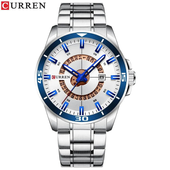 Fashion Business Men's Watch with Stainless Steel Strap - Waterproof Quartz Watch with Auto Date, Model 8359 - Q-Happiness LTD