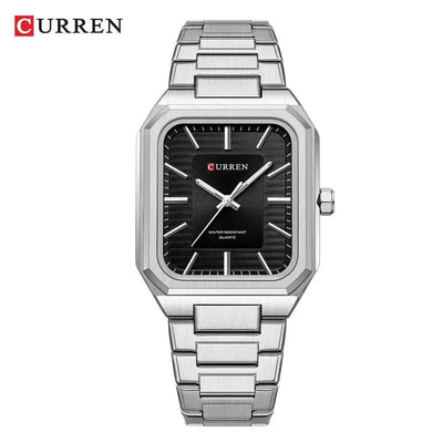 Ultra-Thin Rectangle Dial Men's Quartz Watch - Luxury Business Style Stainless Steel Strap Waterproof Men's Wristwatch, Model 8457 - Q-Happiness LTD