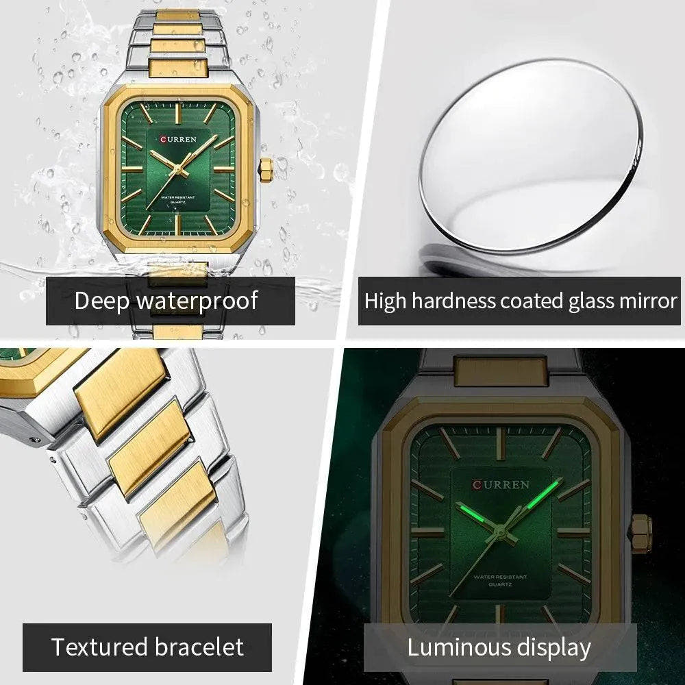 Ultra-Thin Rectangle Dial Men's Quartz Watch - Luxury Business Style Stainless Steel Strap Waterproof Men's Wristwatch, Model 8457 - Q-Happiness LTD