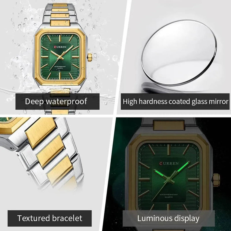Ultra-Thin Rectangle Dial Men's Quartz Watch - Luxury Business Style Stainless Steel Strap Waterproof Men's Wristwatch, Model 8457 - Q-Happiness LTD