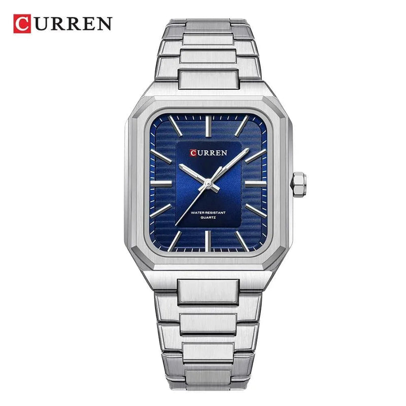Ultra-Thin Rectangle Dial Men's Quartz Watch - Luxury Business Style Stainless Steel Strap Waterproof Men's Wristwatch, Model 8457 - Q-Happiness LTD