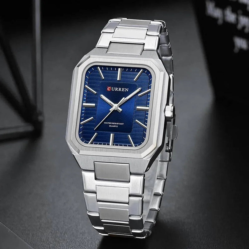 Ultra-Thin Rectangle Dial Men's Quartz Watch - Luxury Business Style Stainless Steel Strap Waterproof Men's Wristwatch, Model 8457 - Q-Happiness LTD