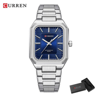 Ultra-Thin Rectangle Dial Men's Quartz Watch - Luxury Business Style Stainless Steel Strap Waterproof Men's Wristwatch, Model 8457 - Q-Happiness LTD