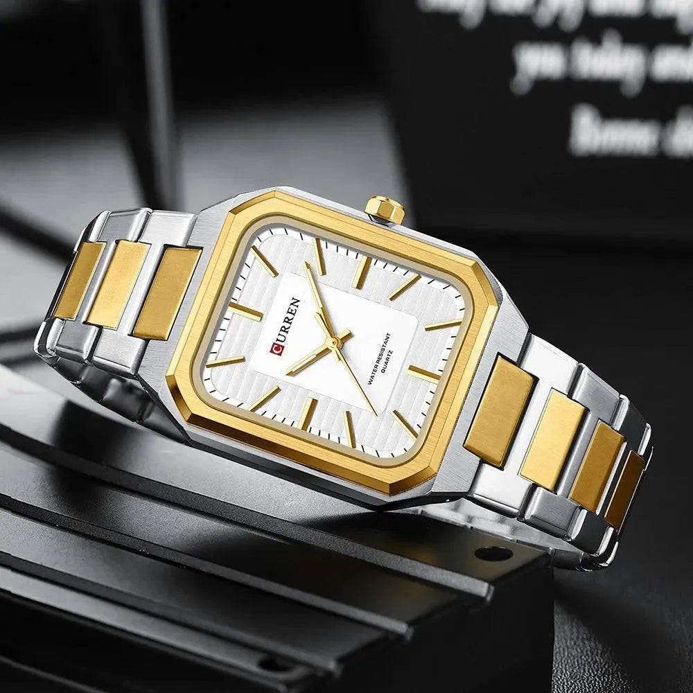 Ultra-Thin Rectangle Dial Men's Quartz Watch - Luxury Business Style Stainless Steel Strap Waterproof Men's Wristwatch, Model 8457 - Q-Happiness LTD
