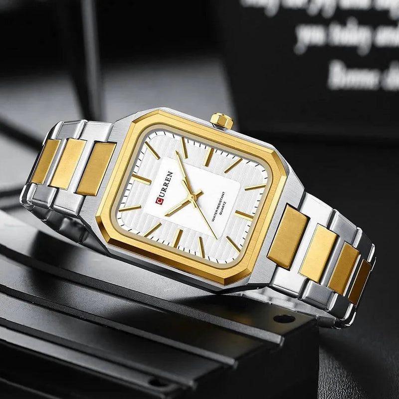 Ultra-Thin Rectangle Dial Men's Quartz Watch - Luxury Business Style Stainless Steel Strap Waterproof Men's Wristwatch, Model 8457 - Q-Happiness LTD
