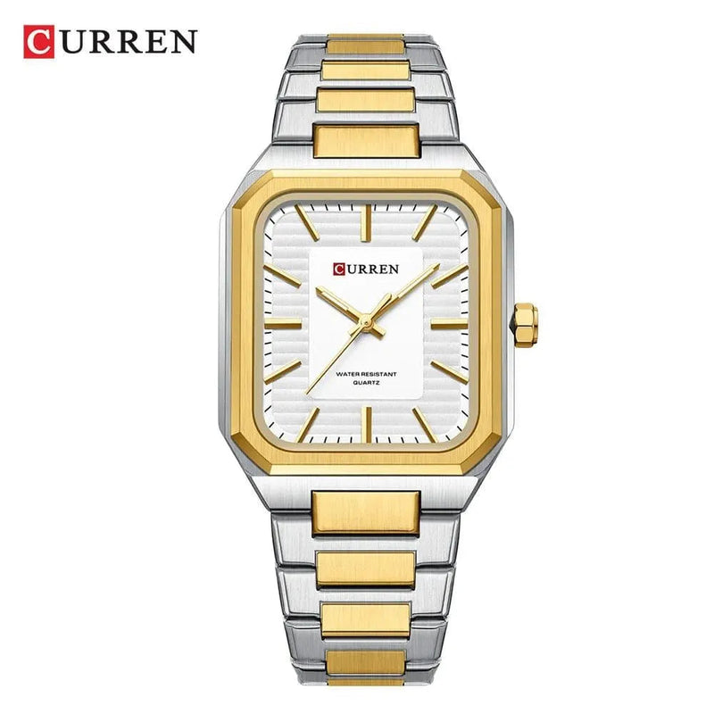 Ultra-Thin Rectangle Dial Men's Quartz Watch - Luxury Business Style Stainless Steel Strap Waterproof Men's Wristwatch, Model 8457 - Q-Happiness LTD