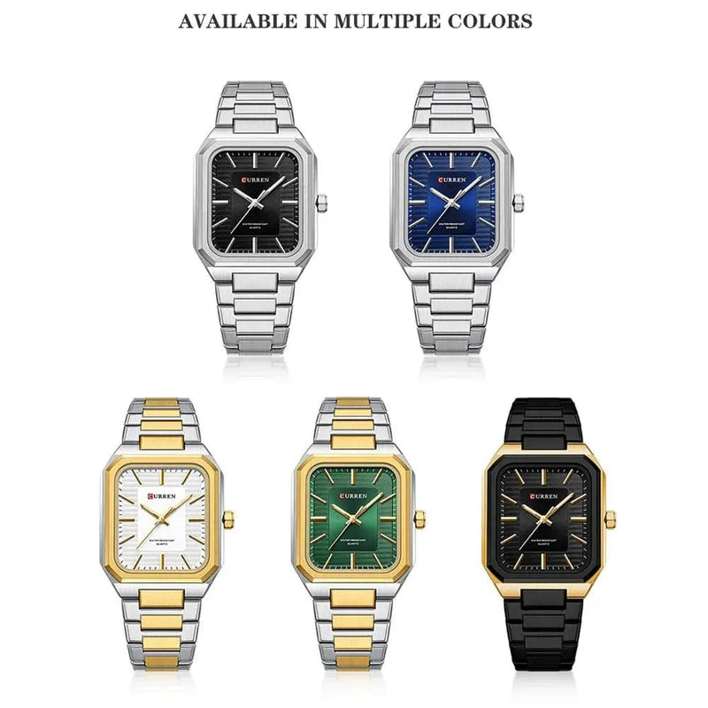 Ultra-Thin Rectangle Dial Men's Quartz Watch - Luxury Business Style Stainless Steel Strap Waterproof Men's Wristwatch, Model 8457 - Q-Happiness LTD