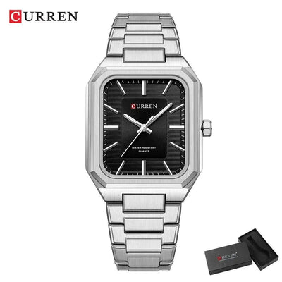 Ultra-Thin Rectangle Dial Men's Quartz Watch - Luxury Business Style Stainless Steel Strap Waterproof Men's Wristwatch, Model 8457 - Q-Happiness LTD