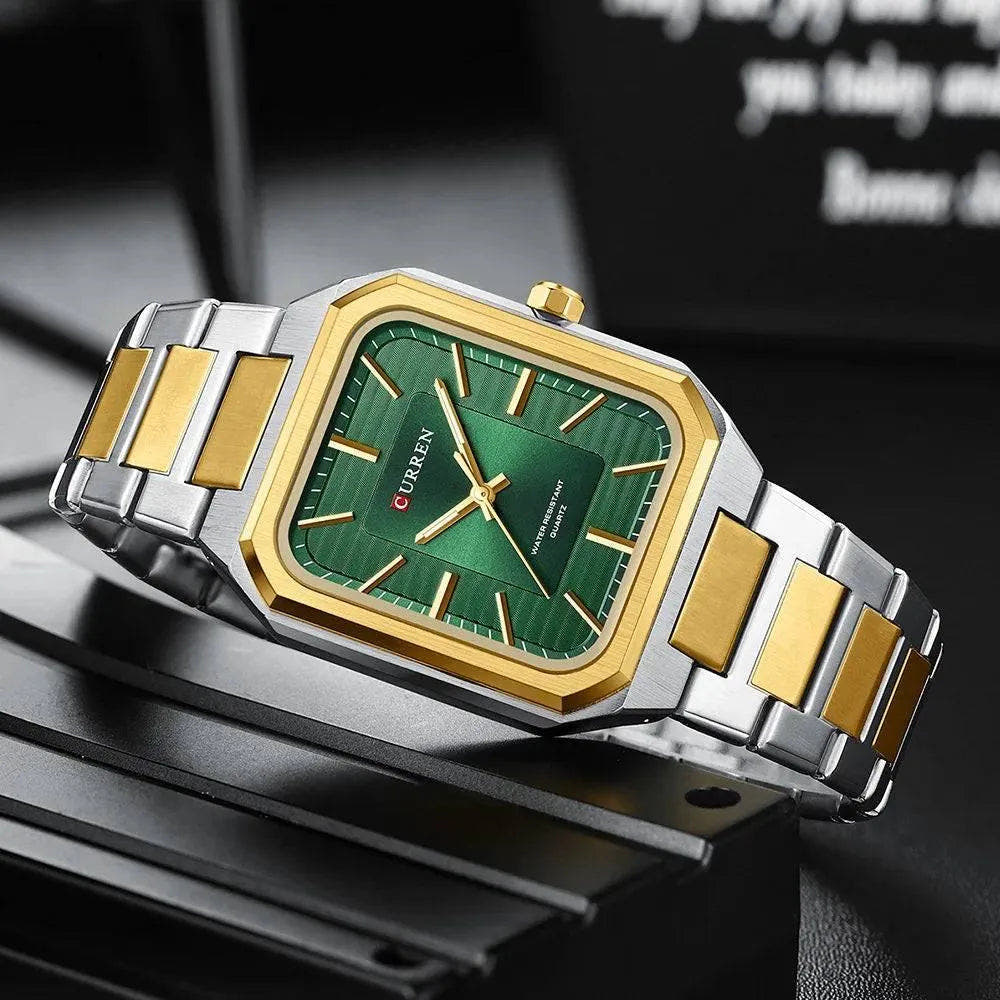 Ultra-Thin Rectangle Dial Men's Quartz Watch - Luxury Business Style Stainless Steel Strap Waterproof Men's Wristwatch, Model 8457 - Q-Happiness LTD