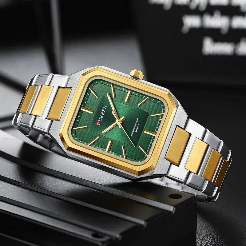 Ultra-Thin Rectangle Dial Men's Quartz Watch - Luxury Business Style Stainless Steel Strap Waterproof Men's Wristwatch, Model 8457 - Q-Happiness LTD