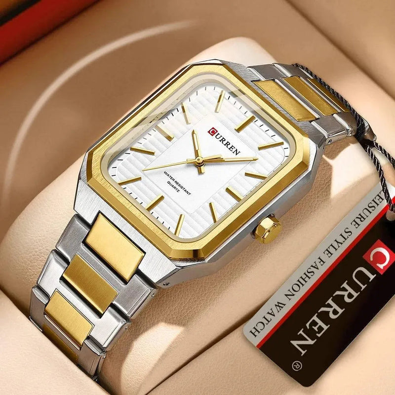 Ultra-Thin Rectangle Dial Men's Quartz Watch - Luxury Business Style Stainless Steel Strap Waterproof Men's Wristwatch, Model 8457 - Q-Happiness LTD