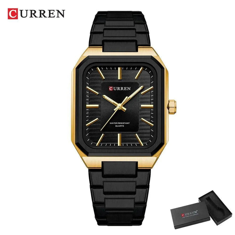 Ultra-Thin Rectangle Dial Men's Quartz Watch - Luxury Business Style Stainless Steel Strap Waterproof Men's Wristwatch, Model 8457 - Q-Happiness LTD