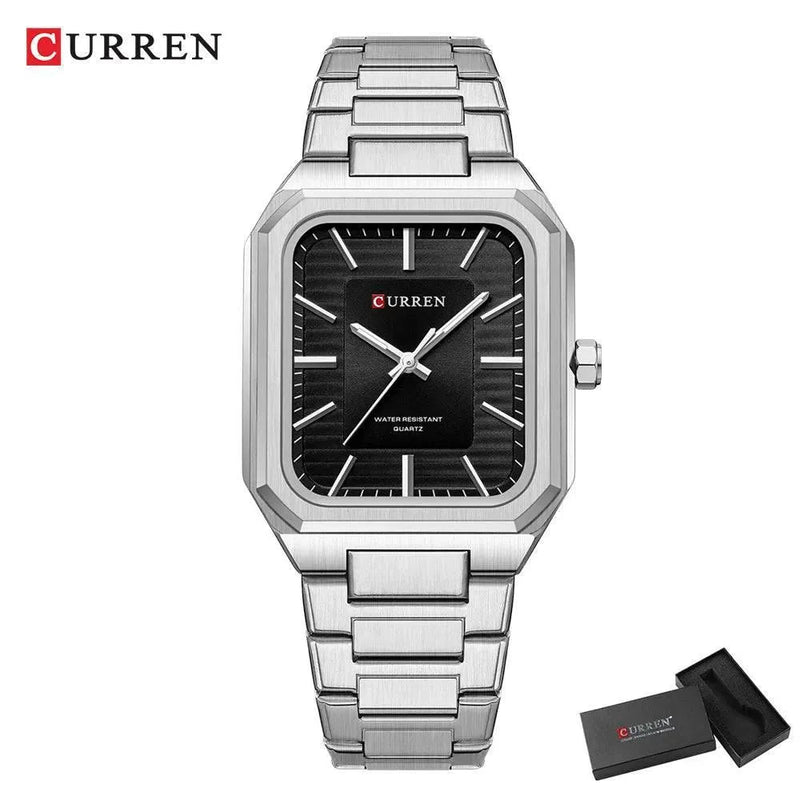 Ultra-Thin Rectangle Dial Men's Quartz Watch - Luxury Business Style Stainless Steel Strap Waterproof Men's Wristwatch, Model 8457 - Q-Happiness LTD