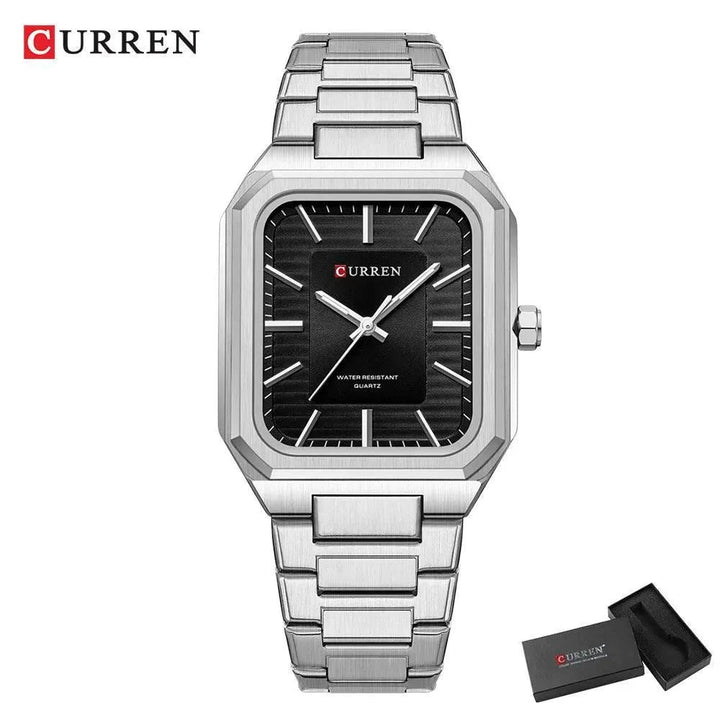 Ultra-Thin Rectangle Dial Men's Quartz Watch - Luxury Business Style Stainless Steel Strap Waterproof Men's Wristwatch, Model 8457 - Q-Happiness LTD