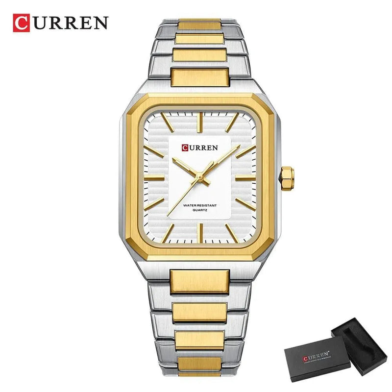 Ultra-Thin Rectangle Dial Men's Quartz Watch - Luxury Business Style Stainless Steel Strap Waterproof Men's Wristwatch, Model 8457 - Q-Happiness LTD