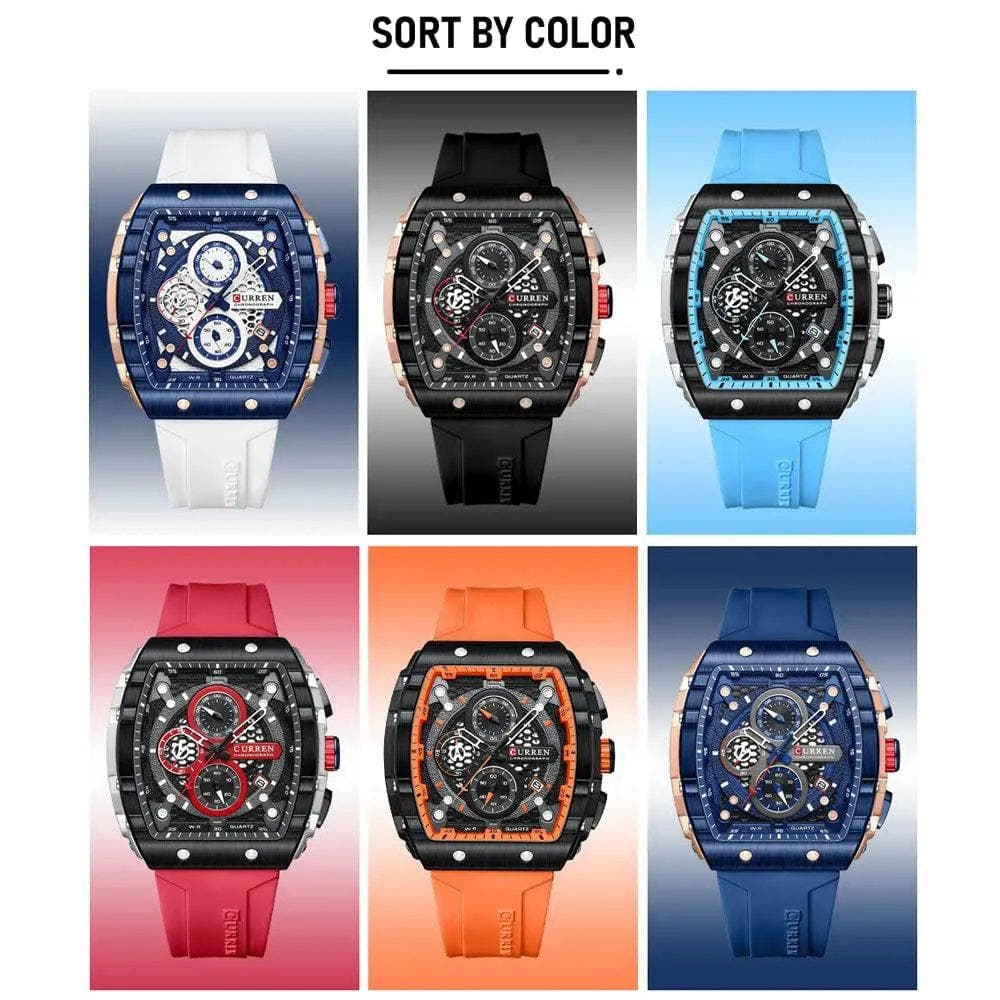 Men's Fashion Luxury Quartz Watch, Waterproof Silicone Strap - Model 8442, Elegant Chronograph Watch - Q-Happiness LTD