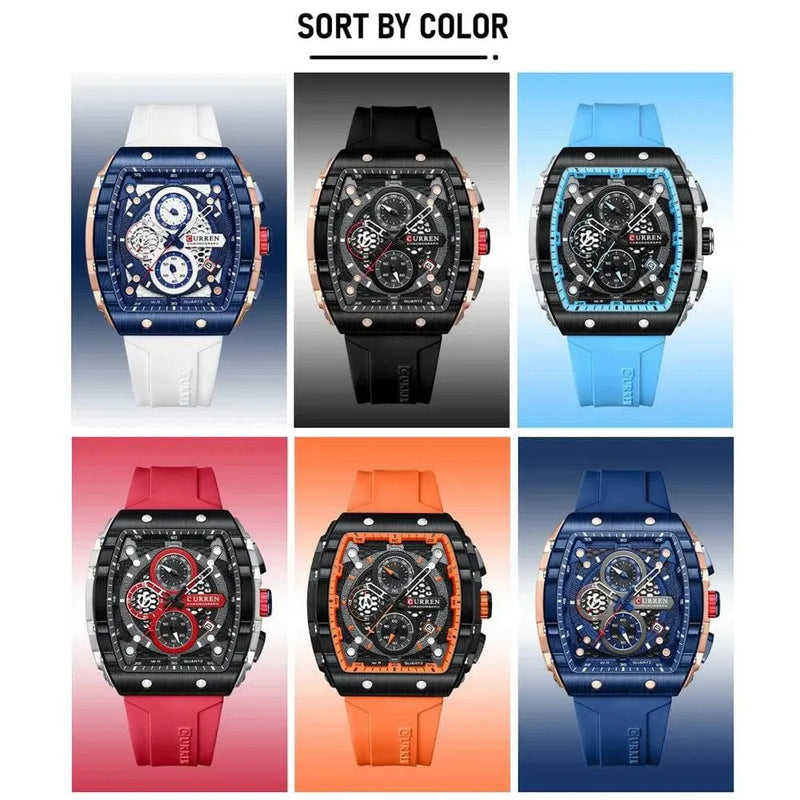 Men's Fashion Luxury Quartz Watch, Waterproof Silicone Strap - Model 8442, Elegant Chronograph Watch - Q-Happiness LTD