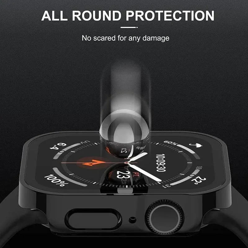 Glass+Case For Apple Watch 7 8 45mm 41mm 49mm 44mm 40mm straight edge Screen Protector Cover Case iWatch 4 5 SE 6 7 8 Ultra 49mm - Q-Happiness LTD