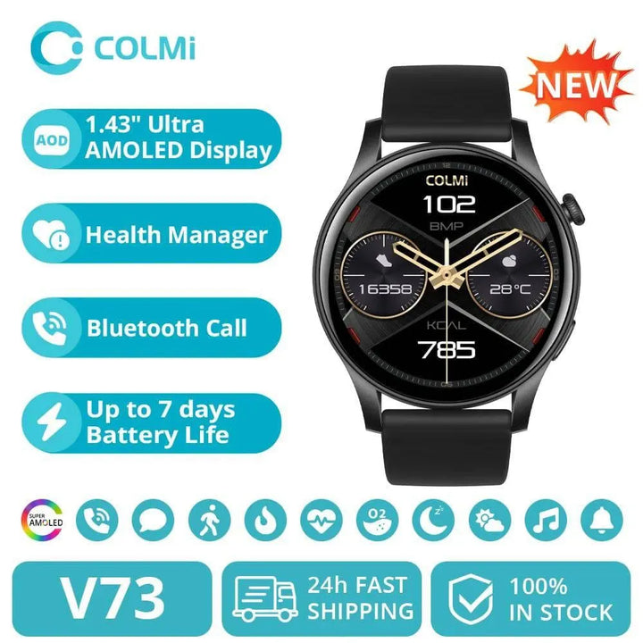 COLMI V73 Smartwatch AMOLED Display Bluetooth Calls Health Fitness Tracking Smart Watch for Men Women - Q-Happiness LTD
